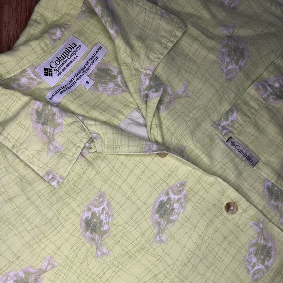 Vintage Columbia Sportswear Fish Print Button-Up Shirt Green Women’s Small - Picture 5 of 8